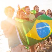 Group of Friends with Brazilian Flag at Beach | SUPERPOBYT World
